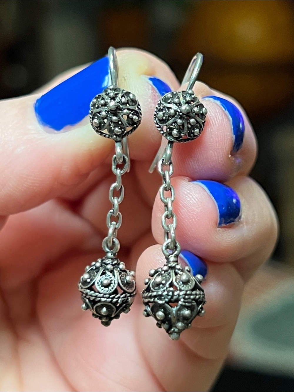 VTG Etruscan Style Filigree Cannetille Sterling Silver Filigree Drop Earrings
